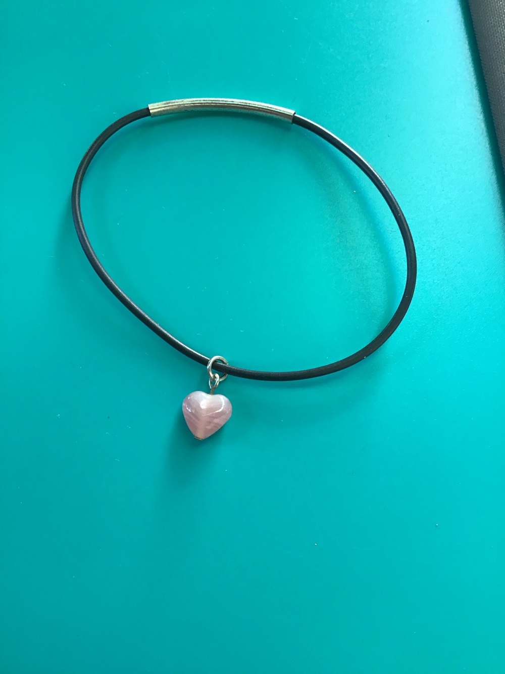 Black Cord Bracelet with Pink Rose Quartz Heart Charm
